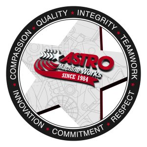 Astro Machine Works logo surrounded by circle with Astro values